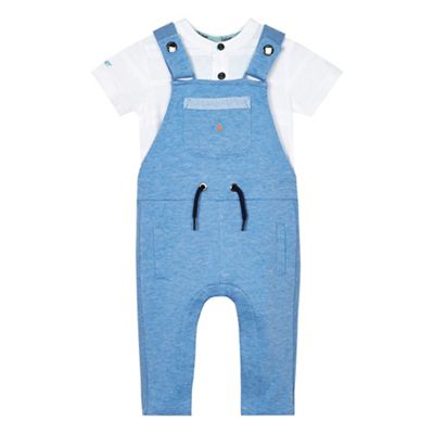 Baby boys' blue dungaree and texture striped top set